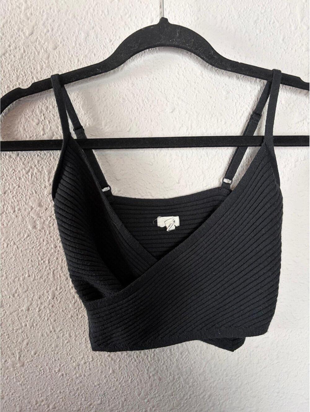 Aerie ribbed cropped cross front sweater tank black size XS
